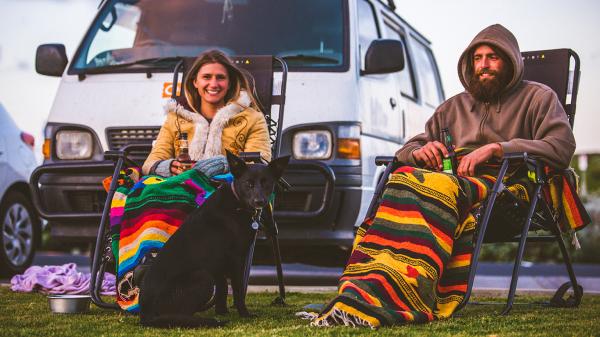 content colour camping couple